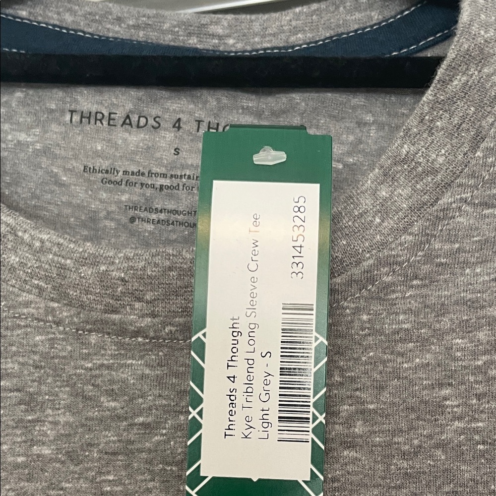 NWT! Men's Threads 4 Thought Grey Long Sleeve Tee - Picture 3 of 4